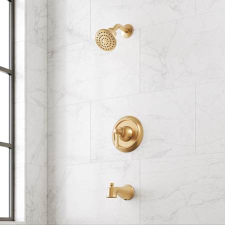 Signature Hardware Pendleton Tub and Shower Trim Package with 1.8 GPM Single Function Shower Head - Valve Included Brushed Gold