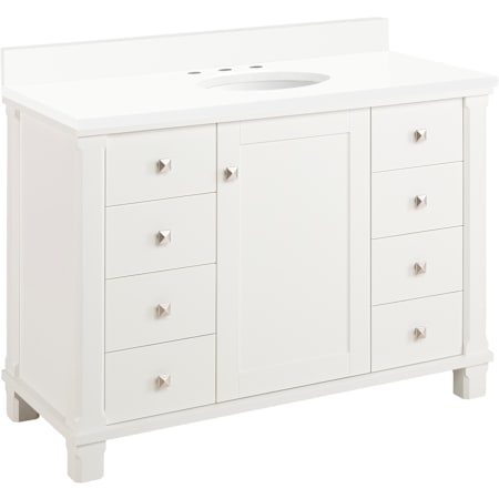 Signature Hardware Theroux 48" Single Vanity Set with Acacia Cabinet and Oval Porcelain Sink - 8" Widespread Faucet Holes Bright White / Arctic White