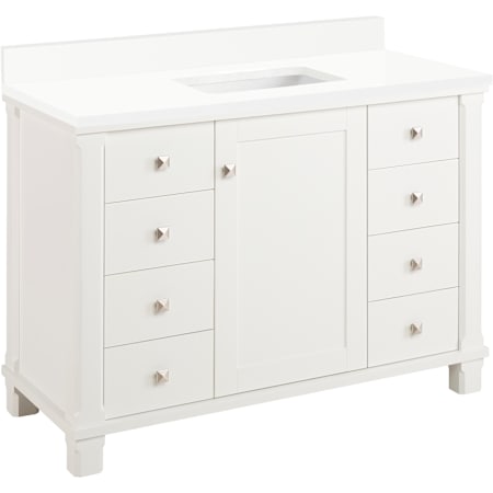 Signature Hardware Theroux 48" Single Vanity Set with Acacia Cabinet and Rectangular Porcelain Sink - No Faucet Holes Bright White / Arctic White