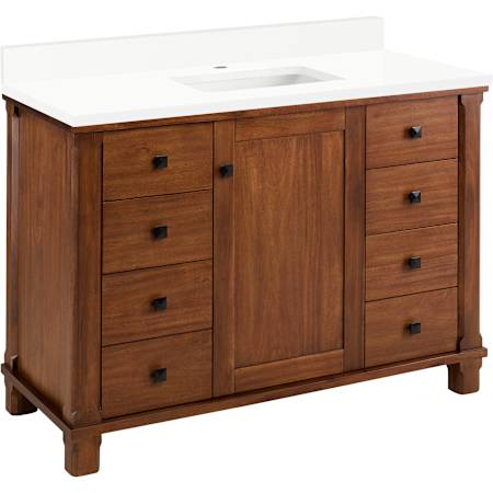 Signature Hardware Theroux 48" Single Vanity Set with Acacia Cabinet and Rectangular Porcelain Sink - Single Faucet Hole Tawny Brown / Arctic White