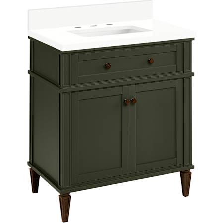 Signature Hardware Elmdale 30" Single Vanity Set with Mahogany Cabinet and Rectangular Porcelain Sink - 3" Faucet Holes Dark Olive Green / Arctic White