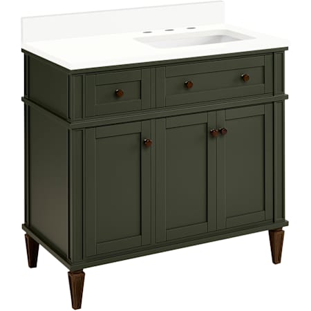Signature Hardware Elmdale 36" Single Vanity Set with Mahogany Cabinet and Rectangular Porcelain Sink - 8" Widespread Faucet Holes Dark Olive Green / Arctic White