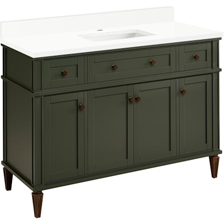 Signature Hardware Elmdale 48" Single Vanity Set with Mahogany Cabinet and Rectangular Porcelain Sink - Single Faucet Hole Dark Olive Green / Arctic White