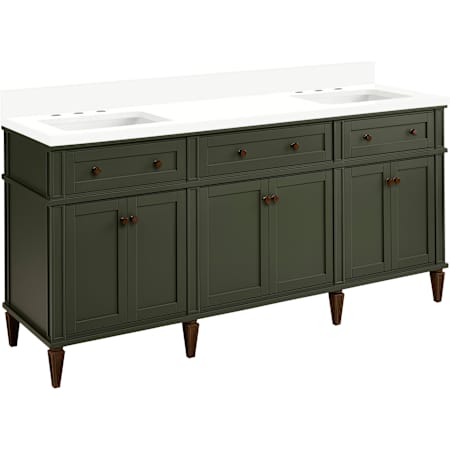 Signature Hardware Elmdale 72" Double Vanity Set with Mahogany Cabinet and Rectangular Porcelain Sinks - 8" Widespread Faucet Holes Dark Olive Green / Arctic White