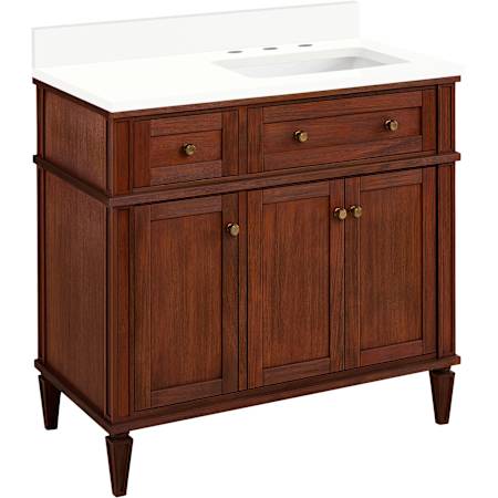 Signature Hardware Elmdale 36" Single Vanity Set with Mahogany Cabinet and Rectangular Porcelain Sink - 8" Widespread Faucet Holes Antique Brown / Arctic White