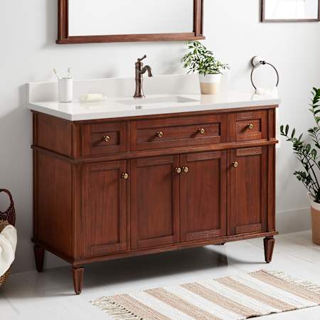 Signature Hardware Elmdale 48" Single Vanity Set with Mahogany Cabinet and Rectangular Porcelain Sink - Single Faucet Hole Antique Brown / Arctic White