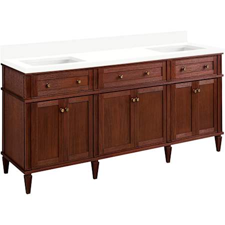 Signature Hardware Elmdale 72" Double Vanity Set with Mahogany Cabinet and Rectangular Porcelain Sinks - Single Faucet Hole Antique Brown / Arctic White