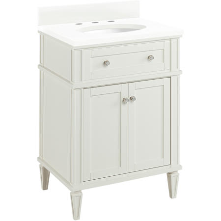 Signature Hardware Elmdale 24" Single Vanity Set with Mahogany Cabinet and Oval Porcelain Sink - 8" Widespread Faucet Holes White / Arctic White