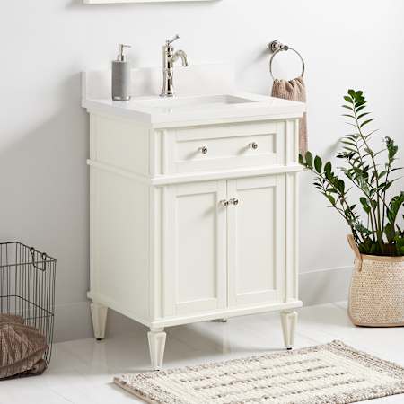 Signature Hardware Elmdale 24" Single Vanity Set with Mahogany Cabinet and Rectangular Porcelain Sink - Single Faucet Hole White / Arctic White