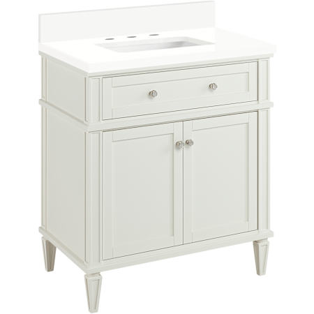Signature Hardware Elmdale 30" Single Vanity Set with USB Ports and Outlets, Mahogany Cabinet, and Rectangular Porcelain Sink - 8" Widespread Faucet Holes White / Arctic White
