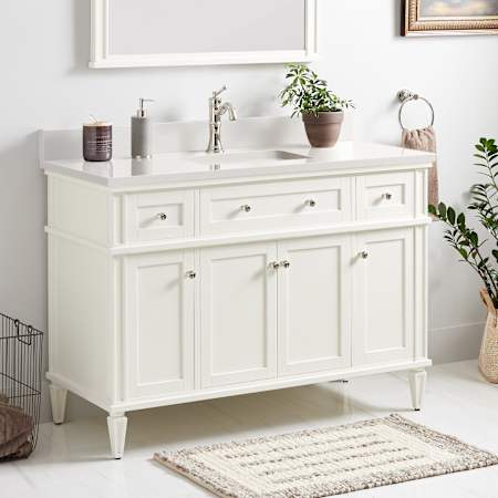 Signature Hardware Elmdale 48" Single Vanity Set with Mahogany Cabinet and Rectangular Porcelain Sink - Single Faucet Hole White / Arctic White