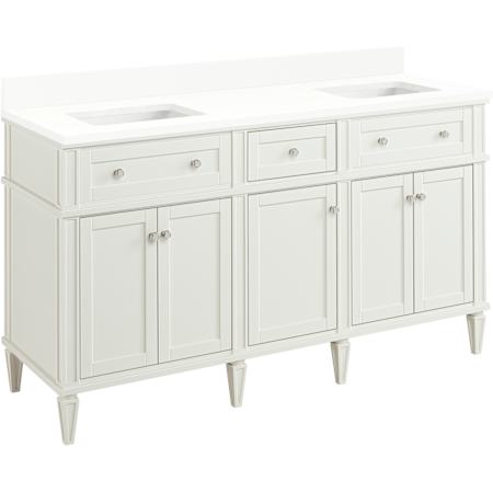 Signature Hardware Elmdale 60" Double Vanity Set with Mahogany Cabinet and Rectangular Porcelain Sinks - No Faucet Hole White / Arctic White