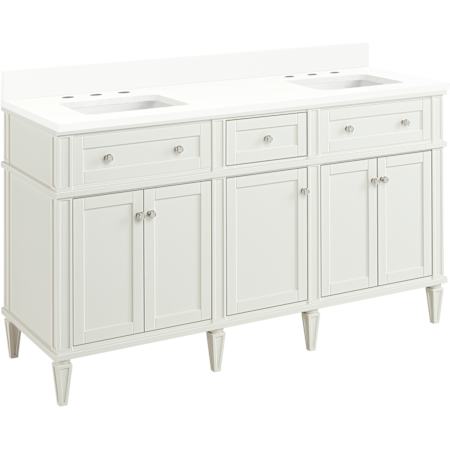Signature Hardware Elmdale 60" Double Vanity Set with Mahogany Cabinet and Rectangular Porcelain Sinks - 8" Widespread Faucet Holes White / Arctic White