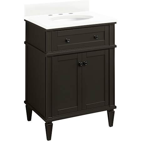 Signature Hardware Elmdale 24" Single Vanity Set with Mahogany Cabinet and Oval Porcelain Sink - 8" Widespread Faucet Holes Charcoal Black / Arctic White