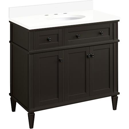 Signature Hardware Elmdale 36" Single Vanity Set with Mahogany Cabinet and Oval Porcelain Sink - 8" Widespread Faucet Holes Charcoal Black / Arctic White