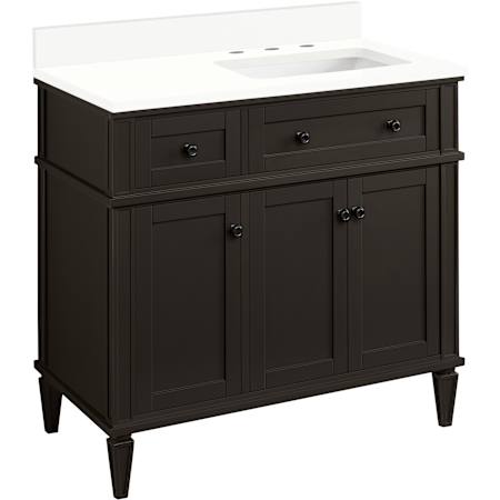 Signature Hardware Elmdale 36" Single Vanity Set with Mahogany Cabinet and Rectangular Porcelain Sink - 8" Widespread Faucet Holes Charcoal Black / Arctic White
