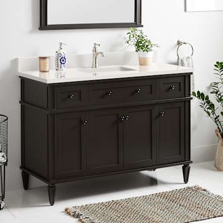 Signature Hardware Elmdale 48" Single Vanity Set with Mahogany Cabinet and Rectangular Porcelain Sink - Single Faucet Hole Charcoal Black / Arctic White
