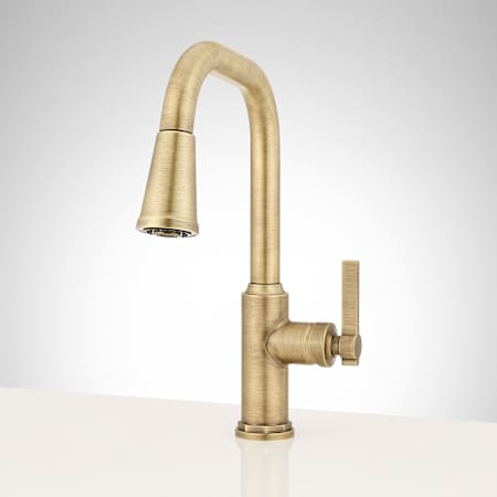 Signature Hardware Greyfield 1.75 GPM Single Hole Pull-Out / Pull-Down Kitchen Faucet Aged Brass