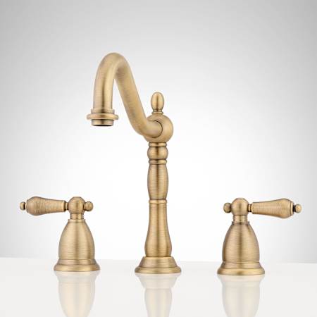 Signature Hardware Victorian 1.2 GPM Widespread Bathroom Faucet with Metal Lever Handles and Drain Assembly Aged Brass