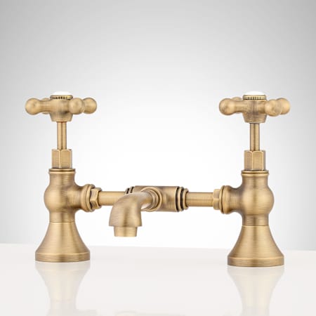 Signature Hardware Monroe 1.2 GPM Bridge Bathroom Faucet Aged Brass