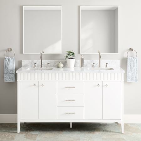 Signature Hardware Rosamel 60" Double Vanity Set with USB Ports and Outlets, Vanity Cabinet, Marble Top, and Rectangular Undermount Sinks - 8" Widespread Faucet Holes White
