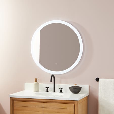 Signature Hardware Opalo 29-15/16" Diameter Modern Circular Frameless Bathroom Wall Mirror with Light N/A