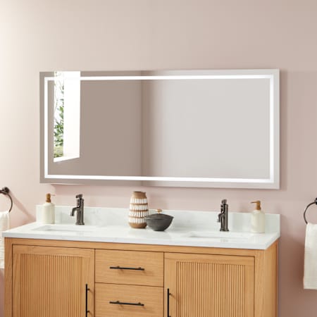 Signature Hardware Donoma 27-15/16" x 60" Modern Rectangular Frameless Bathroom Wall Mirror with Light N/A