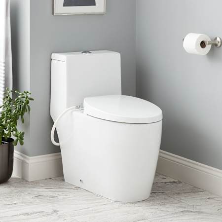 Signature Hardware Sitka 1.28 GPF One Piece Elongated Toilet - Bidet Seat Included, ADA Compliant White