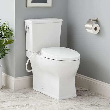 Signature Hardware Carraway 1.28 GPF Two Piece Elongated Toilet - Bidet Seat Included, ADA Compliant White