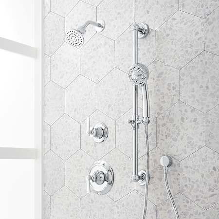 Signature Hardware Pendleton Pressure Balanced Shower System with Shower Head, Hand Shower, Slide Bar, Shower Arm, Hose, and Valve Trim - Accufit Rough-In Valve Included Chrome