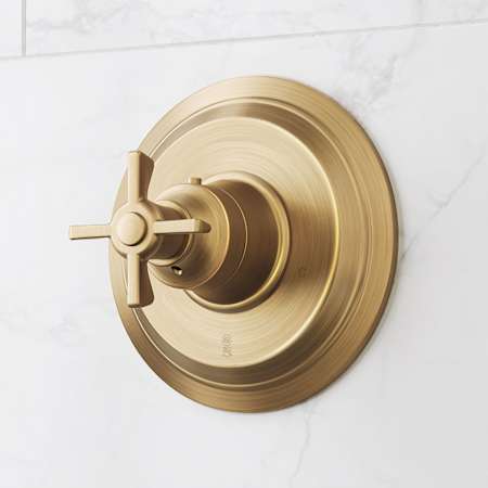 Signature Hardware Marceau Thermostatic Valve Trim with Cross Handle - 1/2" Rough-In Valve Included Aged Brass
