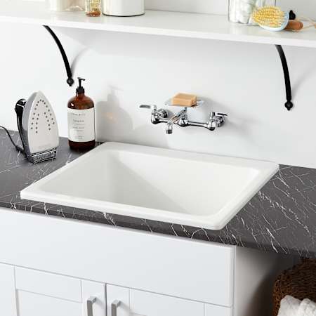 Signature Hardware Medford 25" Drop In or Undermount Single Basin Acrylic Laundry Sink White