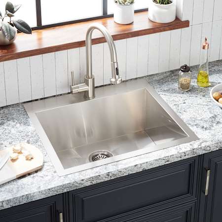 Signature Hardware Sitka 25" Drop In / Undermount Single Basin Stainless Steel Kitchen Sink with Single Faucet Hole Stainless Steel