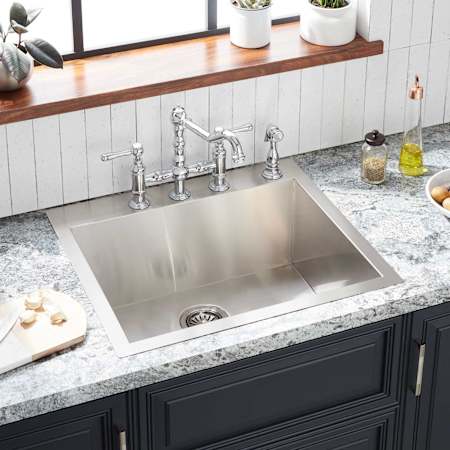 Signature Hardware Sitka 25" Drop In / Undermount Single Basin Stainless Steel Kitchen Sink with 4 Faucet Holes Stainless Steel