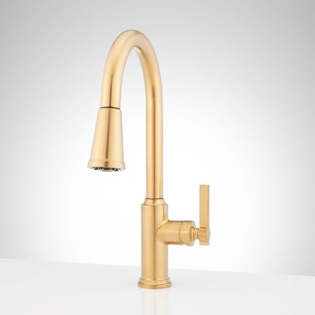 Signature Hardware Greyfield 1.8 GPM Single Hole Pull Down Kitchen Faucet Brushed Gold