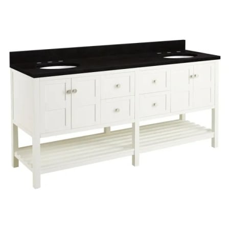 Signature Hardware Olsen 72" Free Standing Double Vanity Set with Cabinet, Granite, Marble or Quartz Vanity Top, and Oval Undermount Sinks - 8" Faucet Holes White / Absolute Black