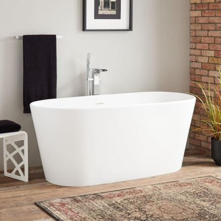 Signature Hardware Lucina 62" Solid Surface Soaking Freestanding Tub with Integrated Drain and Overflow White