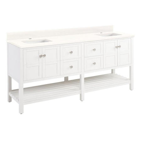 Signature Hardware Olsen 72" Freestanding Double Basin Vanity Set with Cabinet, Vanity Top, and Rectangular Undermount Sinks - Single Faucet Holes White / Arctic White