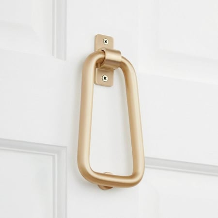 Signature Hardware Bell-Shaped 5-3/4" x 3-1/2" Brass Door Knocker Satin Brass
