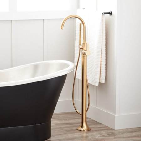 Signature Hardware Lentz Lever Handle for Floor Mount Tub Filler Brushed Gold