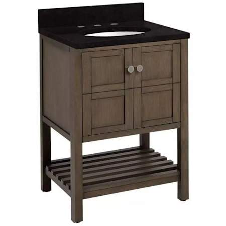 Signature Hardware Olsen 24" Freestanding Single Basin Vanity Set with Cabinet, Vanity Top, and Oval Undermount Sink - 8" Faucet Holes Ash Brown / Absolute Black