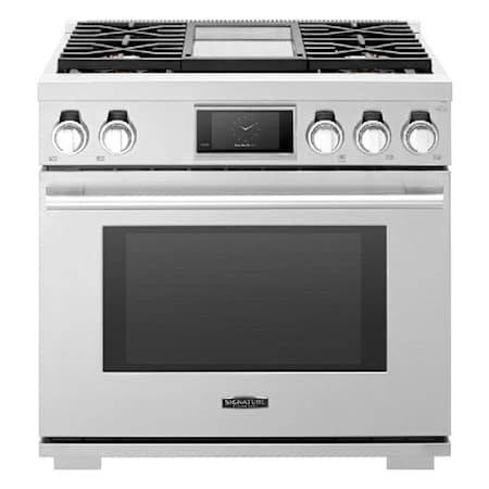 SKS 36 Inch Wide 6.3 Cu. Ft. Free Standing Dual Fuel Range with Porcelain Surface and Griddle Stainless Steel