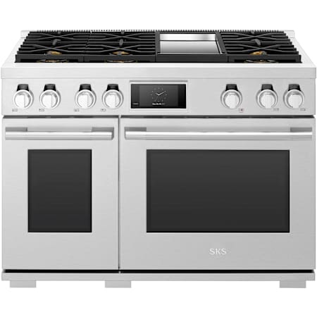 SKS 48 Inch Wide 7.9 Cu. Ft. Free Standing Dual Fuel Range with Continuous Grates and Griddle Stainless Steel
