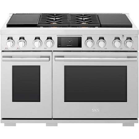 SKS 48 Inch Wide 7.9 Cu. Ft. Free Standing Dual Fuel Range with Sabbath Mode and Self Clean Stainless Steel