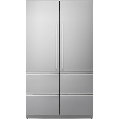 SKS 48 Inch Wide 15 Amp 26 Cu. Ft. Energy Star Certified Panel Ready French Door Refrigerator with LED Lights and Glass Shelves Satin Stainless Steel