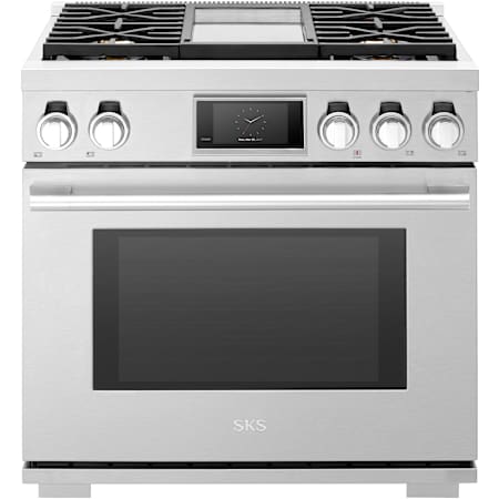 SKS 36 Inch Wide 6.3 Cu. Ft. Free Standing Gas Range with Broil Element and Griddle Stainless Steel
