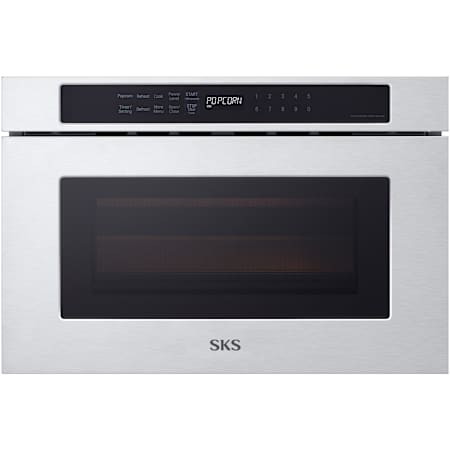 SKS 24 Inch Wide 1.2 Cu. Ft. 900 Watt Drawer Microwave with Easy Touch Automatic Drawer and LED Display Stainless Steel