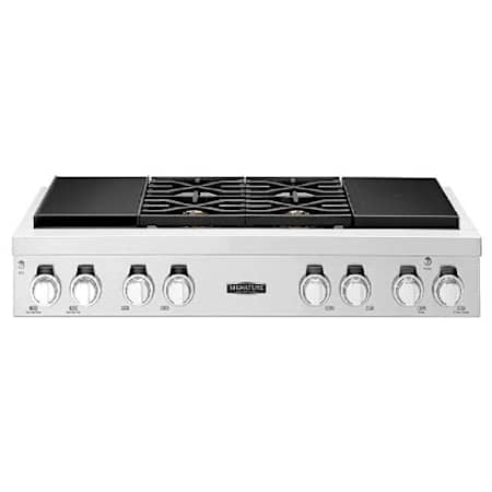 SKS 48 Inch Wide 240 Volt 4 Burner Dual Fuel Rangetop with Induction Burners Stainless Steel