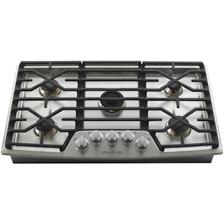 SKS 36 Inch Wide 5 Burner Liquid Propane / Natural Gas Cooktop with Continuous Grates and Hot Surface Light Indicator Stainless Steel