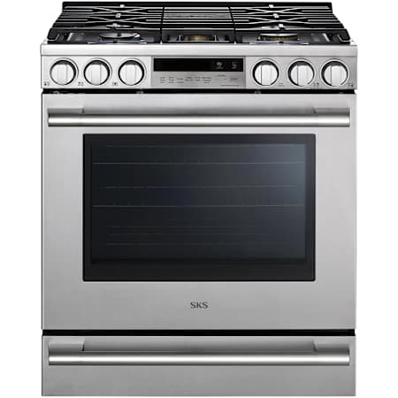 SKS 30 Inch Wide 6.3 Cu. Ft. Slide In Gas Range with Broil Element and Storage Drawer Stainless Steel